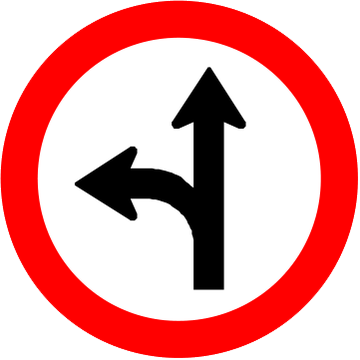 Placa R-25c: Siga em frente ou à esquerda