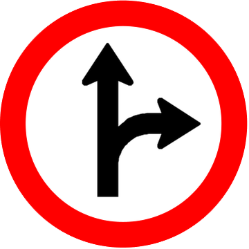 Placa R-25d: Siga em frente ou à direita