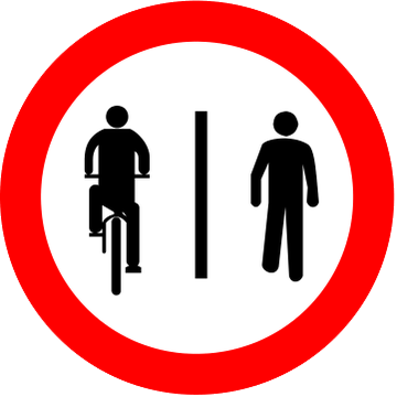 Placa R-36a: Ciclistas à esquerda, pedestres à direita