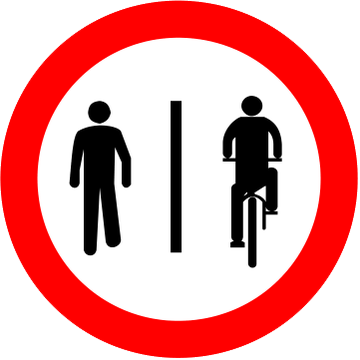 Placa R-36b: Pedestres à esquerda, ciclistas à direita